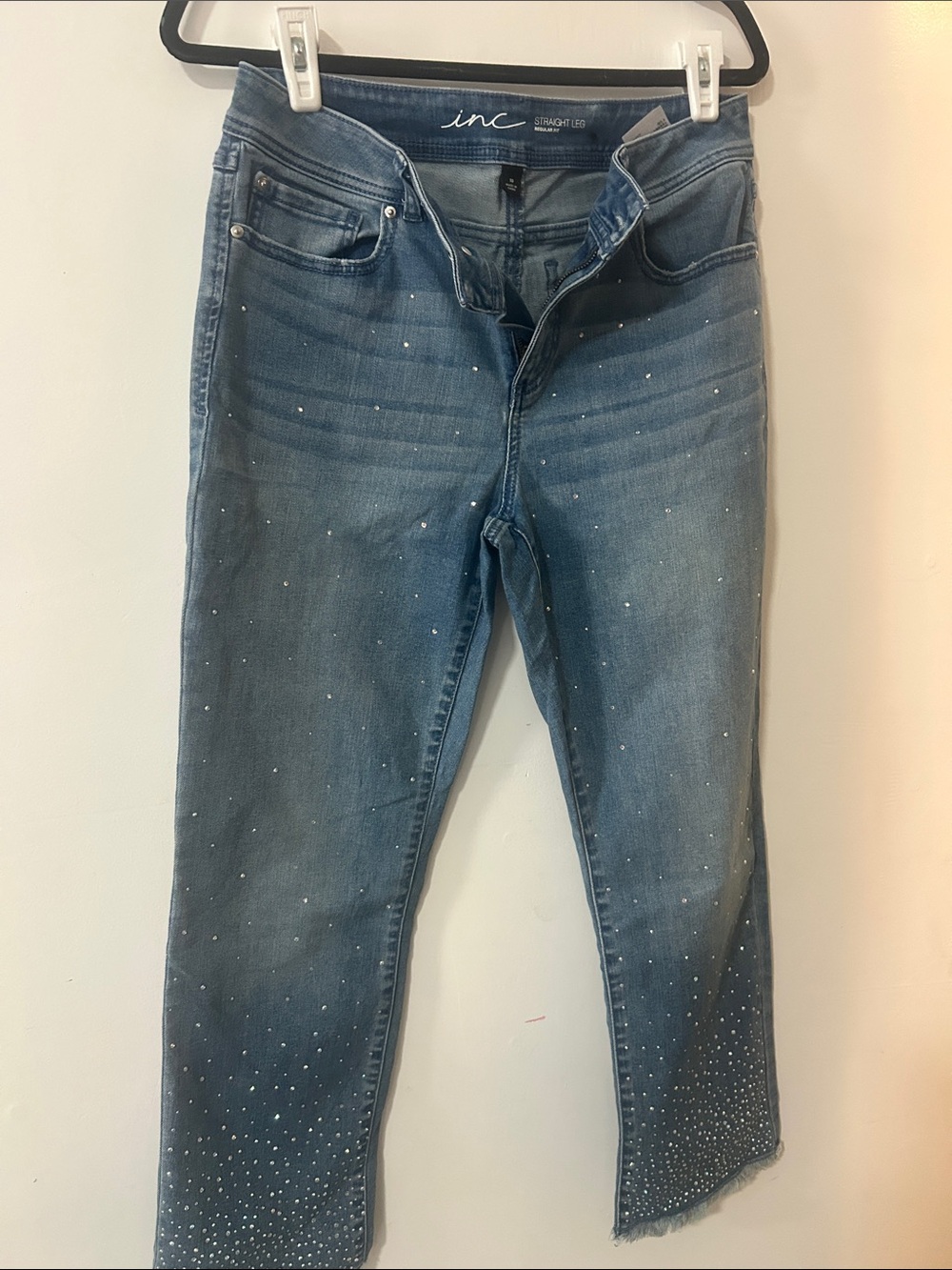 INC International Concepts Dark Blue Cropped Straight Jeans with Sparkle